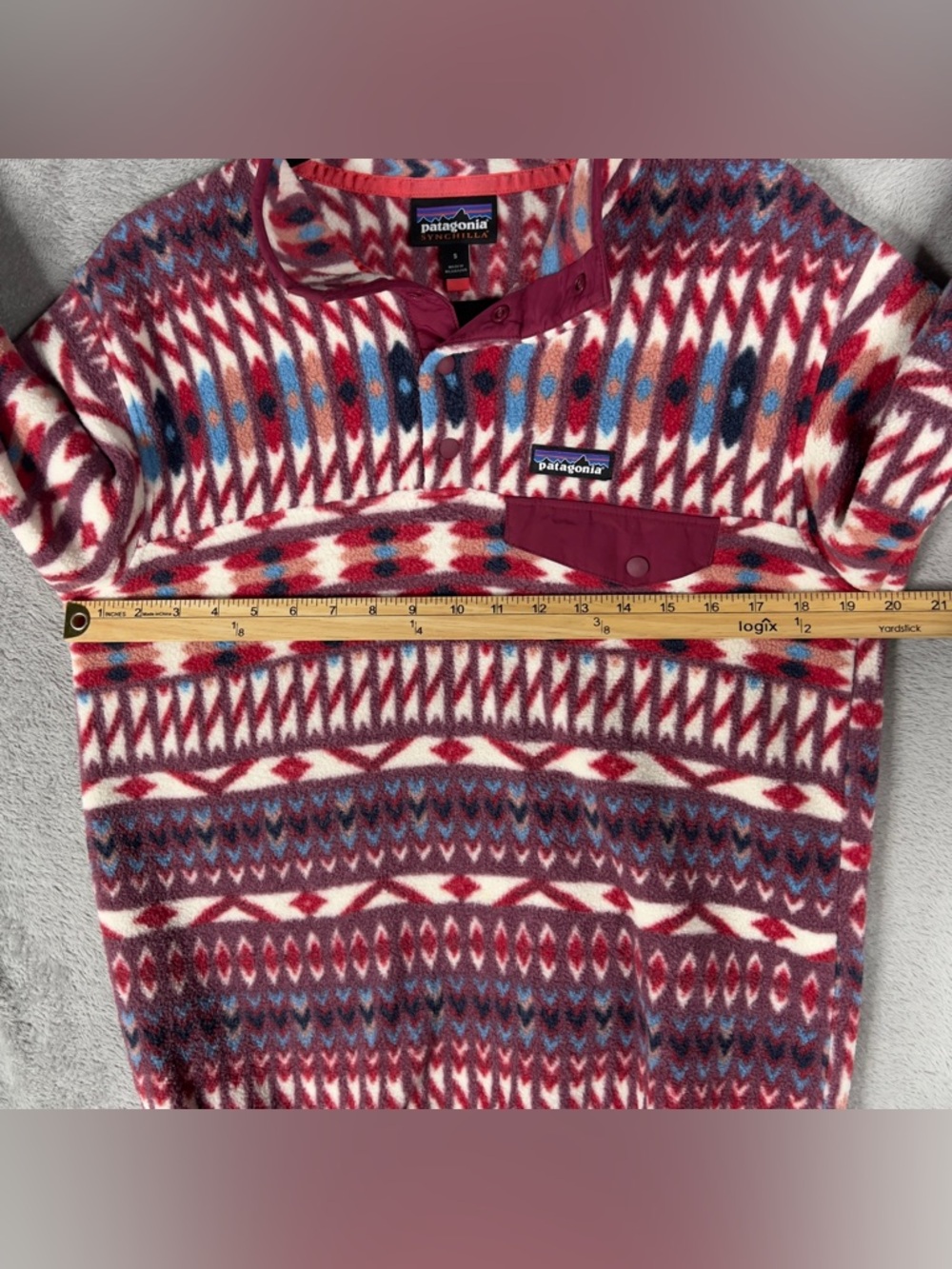 Patagonia Synchilla Kuta Klash Women's Small Fleece Pullover Dark Currant Aztec - Picture 8 of 11